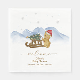 Servilleta De Papel Rustic Winter Sleigh Bear Baby Shower Welcome