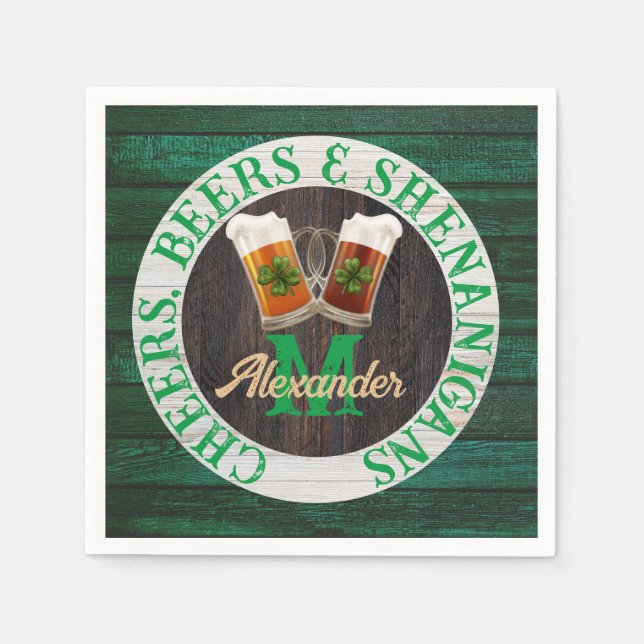 Servilleta De Papel Rustic Wood Cheers Beers Shenanigans (Anverso)