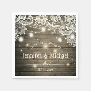 Servilleta De Papel Rustic Wood Mason Jar String Lights Lace Boda