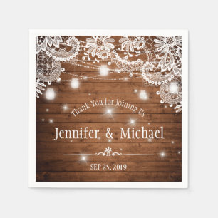 Servilleta De Papel Rustic Wood Mason Jar String Lights Lace Boda