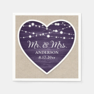 Servilleta De Papel Rustic Wood Purple Mr. y Mrs. Boda