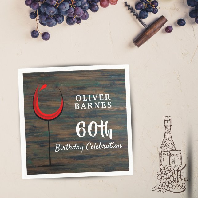 Servilleta De Papel Rustic Wood Red Wine 60th Birthday Party (Subido por el creador)