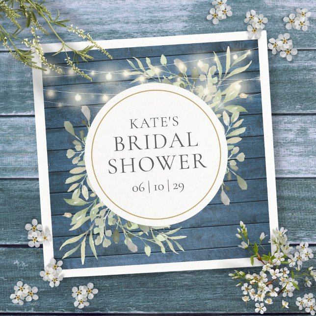 Servilleta De Papel Rustic Wood String ilumina la vegetación de la duc (Rustic Wood String Lights Greenery Bridal Shower Napkins)