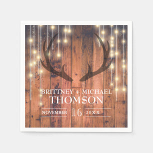 Servilleta De Papel Rustic Wood String Lights Antler