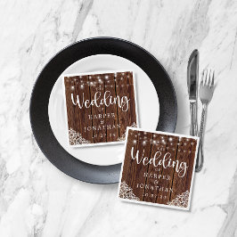 Servilleta De Papel Rustic Wood String Lights Lace Farmhouse Boda