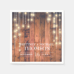 Servilleta De Papel Rustic Wood String Lights Napkins