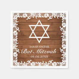Servilleta De Papel Rustic Wood & White Lace Bar Bat Mitzvah