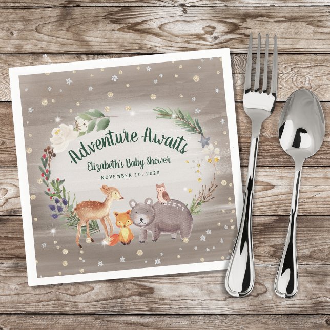 Servilleta De Papel Rustic Woodland Animals Winter Baby Shower (Subido por el creador)