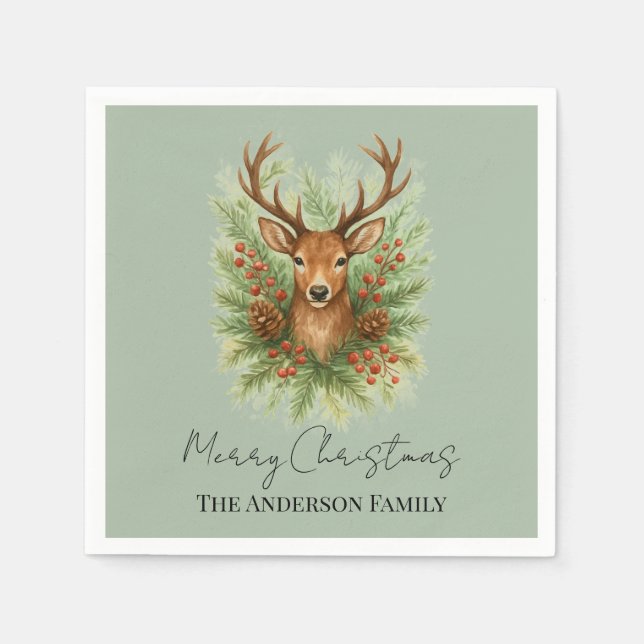 Servilleta De Papel Rustic Woodland Deer Head with Winter Foliage -  (Anverso)