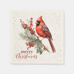 Servilleta De Papel Rústica acuarela Invernal Cardenal Holly Branch