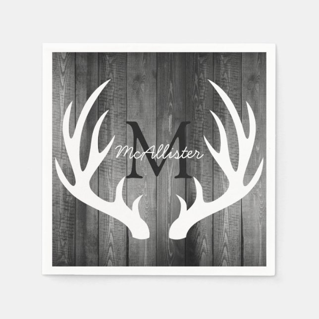 Servilleta De Papel Rústica Antlers White Deer Madera Gris - Personali (Anverso)