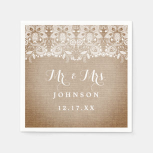 Servilleta De Papel Rústica Burlap Lace Boda Papel