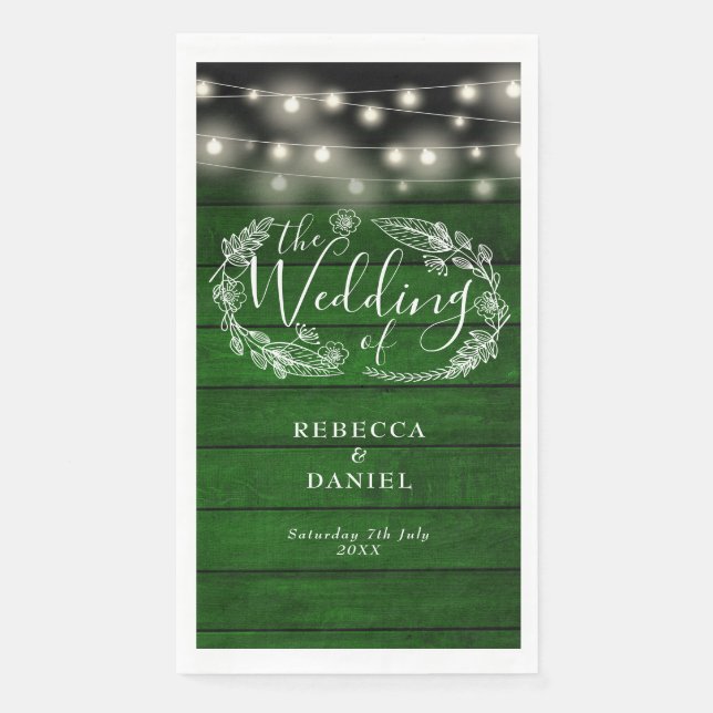 Servilleta De Papel Rústica Cadena Verde De Madera Ilumina Boda Floral (Anverso)