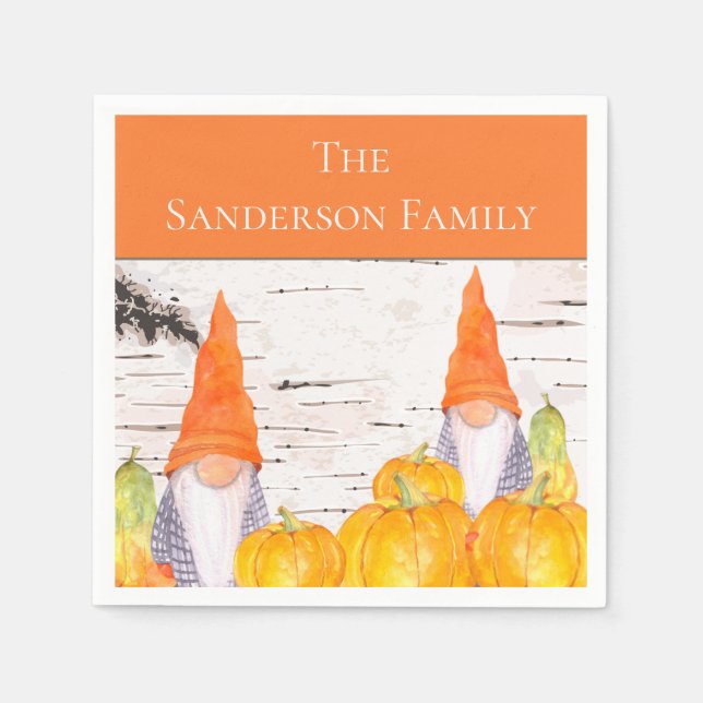 Servilleta De Papel Rústica Caída Gnome naranja calabaza (Anverso)