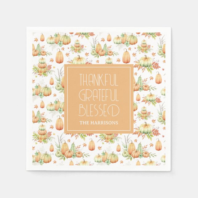 Servilleta De Papel Rústica calabaza deja agradecidas bendiciones (Anverso)