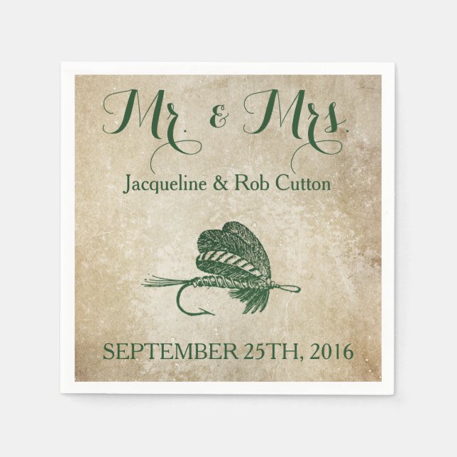 Servilleta De Papel Rústica Fishing Lure Bodas Napkins (Anverso)