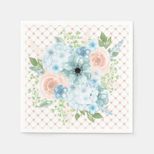 Servilleta De Papel Rústica Floral Azul Rosa Polka Dot Napkins