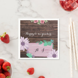 Servilleta De Papel Rústica floral de madera MONOGRAM bodas Napkins