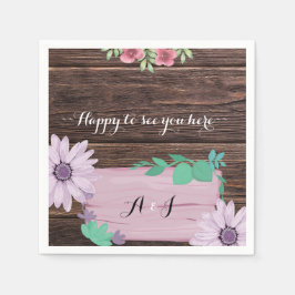 Servilleta De Papel Rústica floral de madera MONOGRAM bodas Napkins