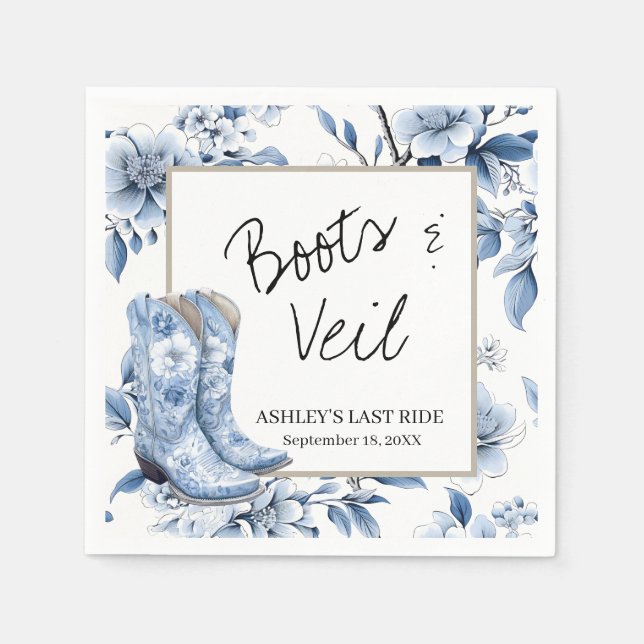 Servilleta De Papel Rústica Floral Floral Vaquera Boda Napkins - Boots (Anverso)
