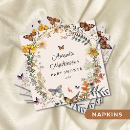 Servilleta De Papel Rústica Floral Mariposa Sexo Neutral Baby Shower