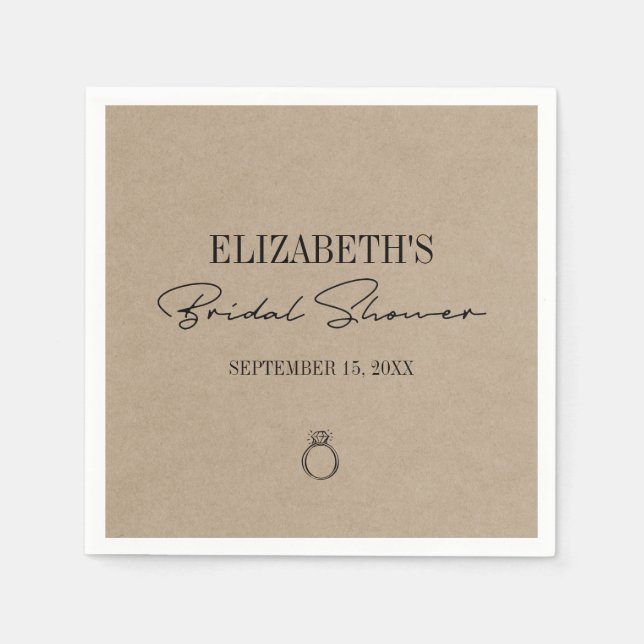 Servilleta De Papel Rústica Kraft Modern Script Bridal Shower (Anverso)