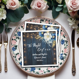 Servilleta De Papel Rústica Madera Azul Blanco Ensayo Floral Cena