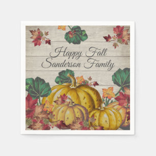 Servilleta De Papel Rústica Madera Gris Otoño Naranja Calabaza Hojas C