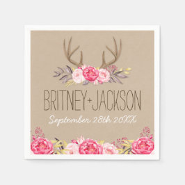 Servilleta De Papel Rústica Peony y Napkins Boda Antler