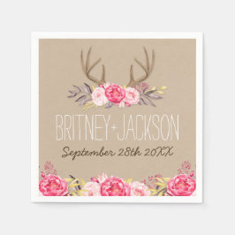 Servilleta De Papel Rústica Peony y Napkins Boda Antler