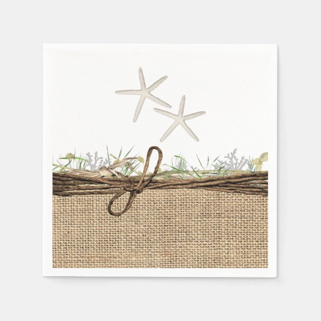 Servilleta De Papel Rústica playa costera Starfish Burlap & Greenerati (Anverso)