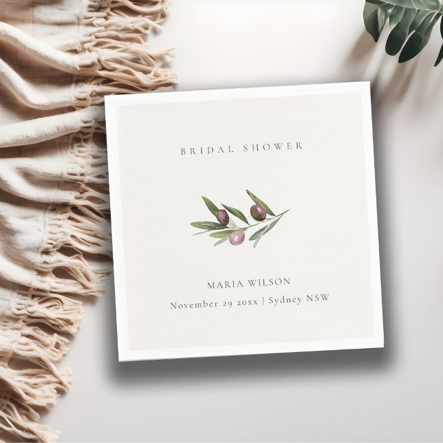 Servilleta De Papel Rústica rama mínima de olivo Foliage Bridal Shower (Subido por el creador)