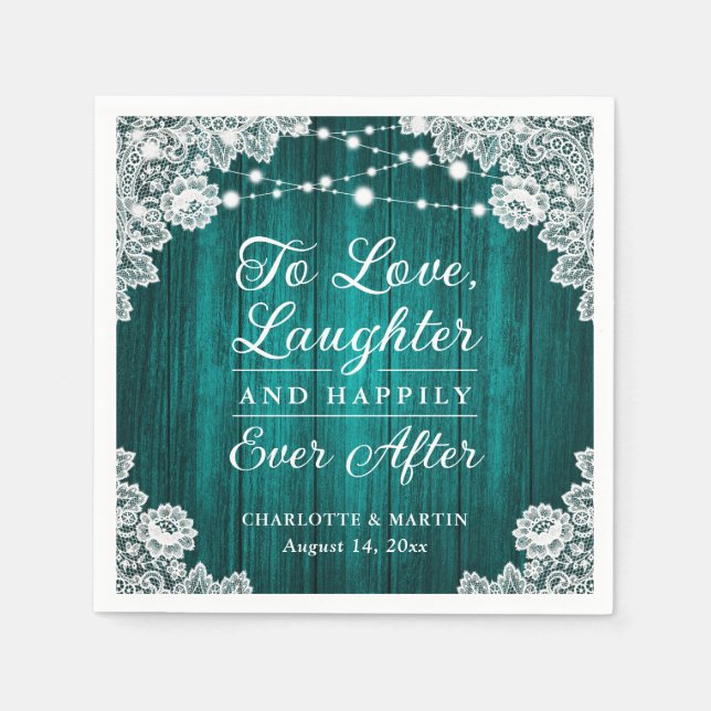 Servilleta De Papel Rústica Romántica Wood Lace Boda Verde azulado Nap (Anverso)