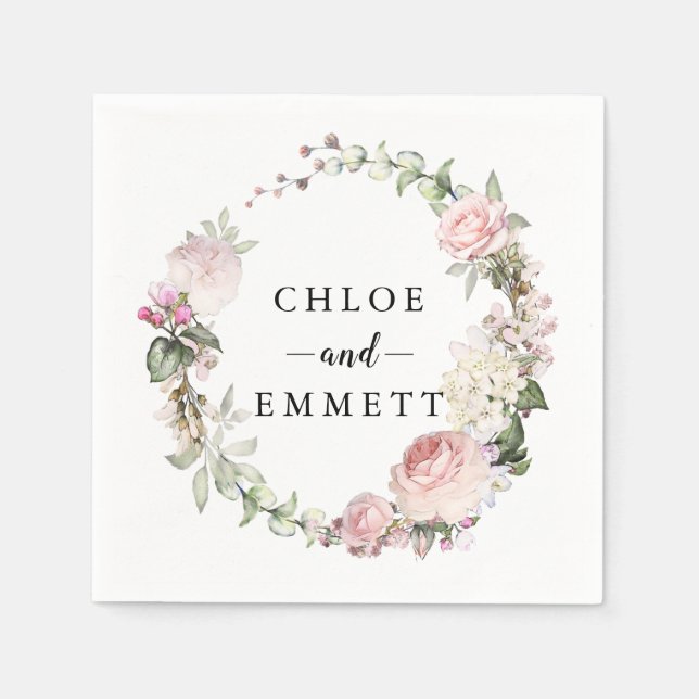 Servilleta De Papel Rústica Rubor Rosa Wreath (Anverso)