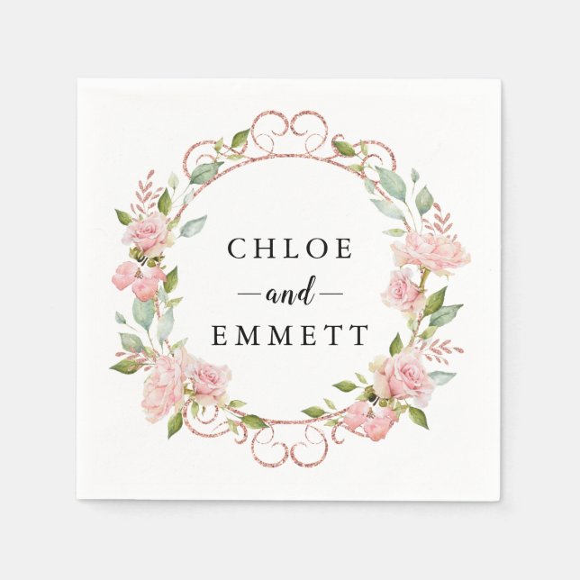 Servilleta De Papel Rústica Rubor Rosa Wreath (Anverso)