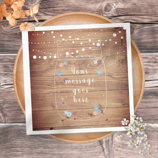 Servilleta De Papel Rústica String Lights Mason Jar Peronalized (Subido por el creador)