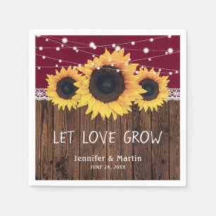 Servilleta De Papel Rústica Wood Burlap Lace Sunflower Burgundy Boda