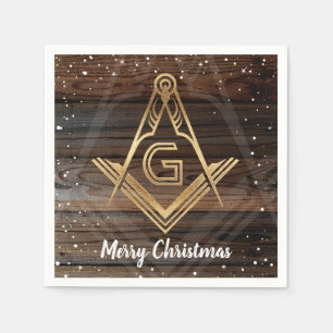 Servilleta De Papel Rústica Wood Gold Feliz Navidad Masonic Napkins