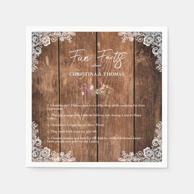 Servilleta De Papel Rústica Wood Lace Fun Hacts Barn Boda (Anverso)