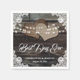 Servilleta De Papel Rústica Wood Lace Two Burlap Heart Boda