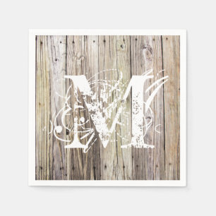 Servilleta De Papel Rústica Wood Monogramed Cocktail Napkins