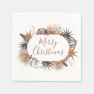 Servilleta De Papel Rústica y moderna Tierra Neutral Feliz Navidad