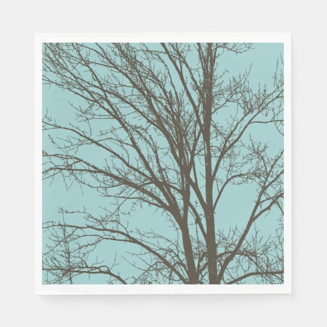 Servilleta De Papel Rústicas ramas de árbol marrón azul (Anverso)