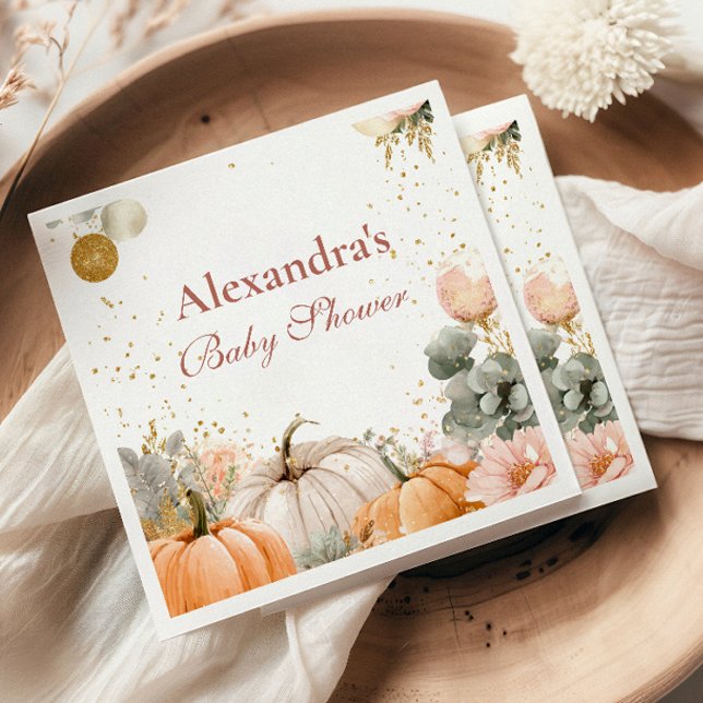 Servilleta De Papel Rústico Baby Shower de calabaza rosa (Subido por el creador)