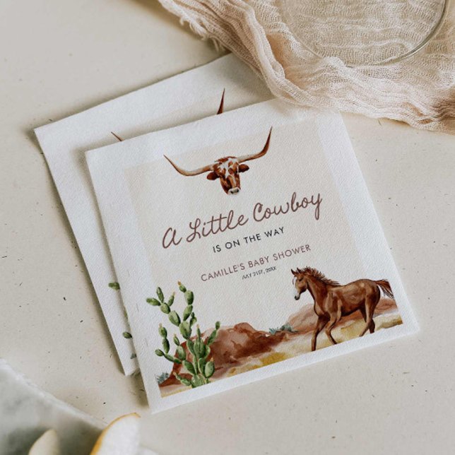 Servilleta De Papel Rústico Baby Shower de Cowboy Occidental (A Little Cowboy Western Boy Baby Shower Paper Napkins)