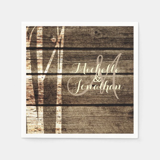 Servilleta De Papel Rústico Barn Wood Birch Trees Boda Napkin (Anverso)