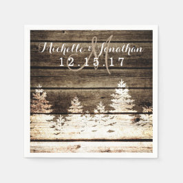 Servilleta De Papel Rústico Barn Wood Pine Trees Winter Wedding Napkin