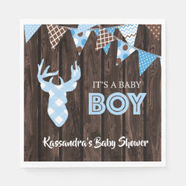 Servilleta De Papel Rústico Blue Plaid Deer Baby Shower Lunch Napkin