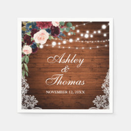 Servilleta De Papel Rústico Boda Burgundy Blue Floral Lace