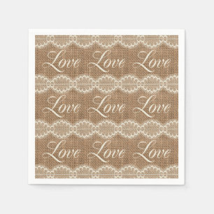 Servilleta De Papel Rústico Boda Burlap Lace Love
